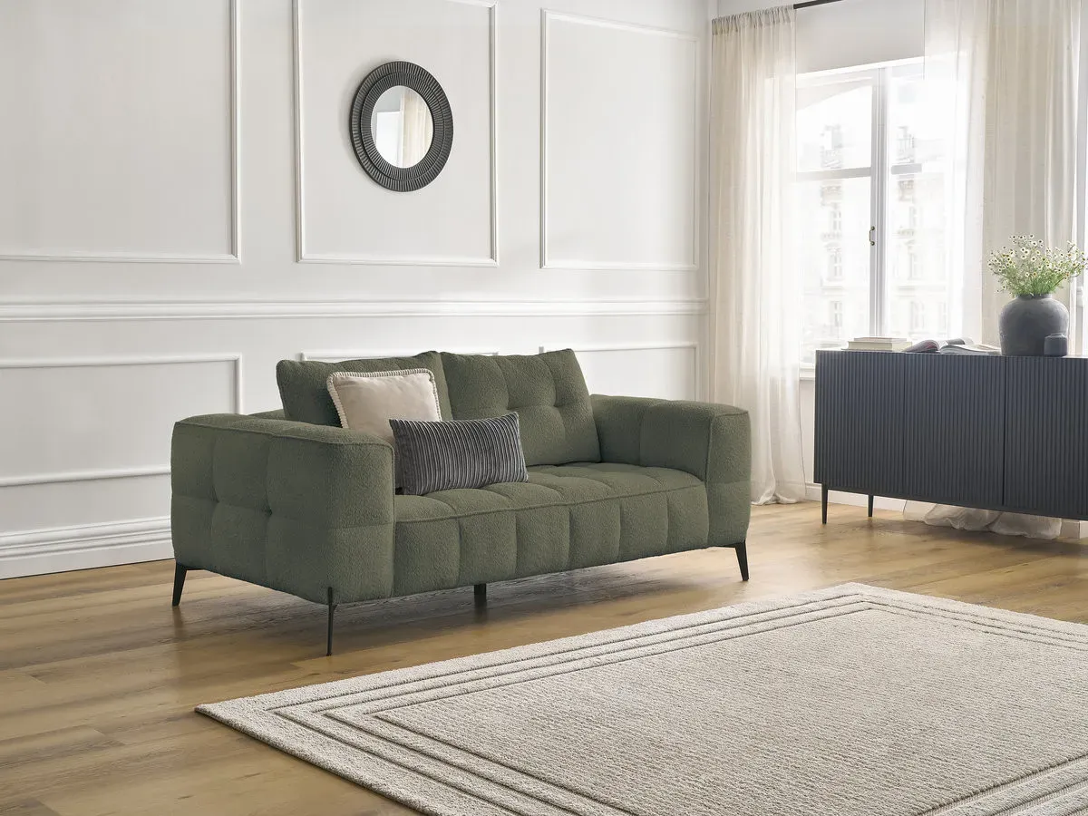 Canapé droit fixe 2 places ANIS tissu bouclette vert   BOBOCHIC