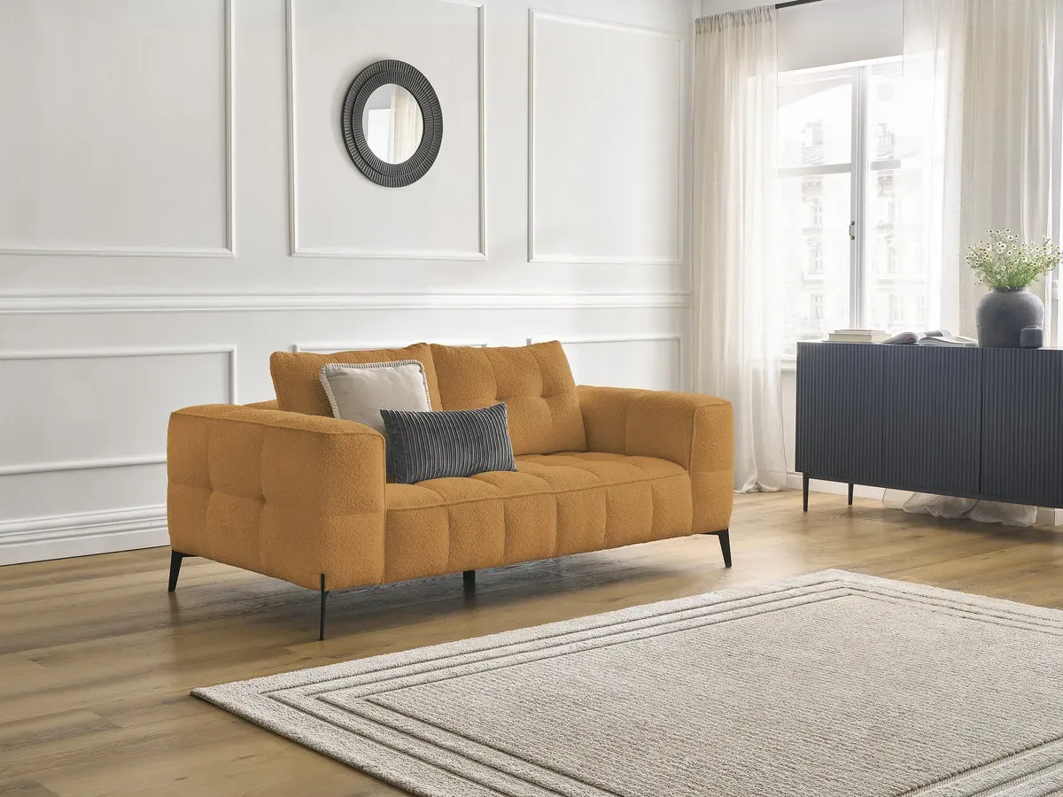 Canapé droit fixe 2 places ANIS tissu bouclette jaune   BOBOCHIC