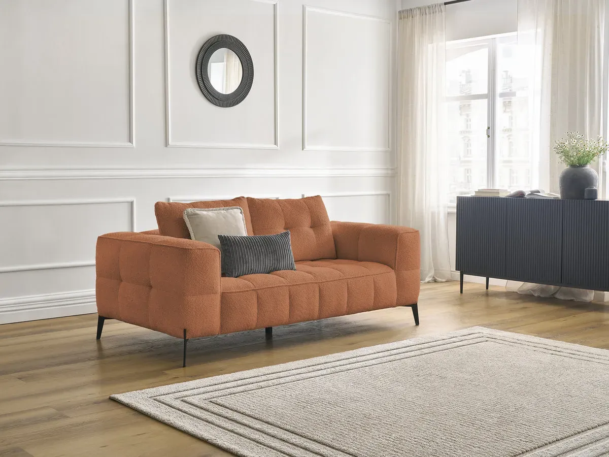 Canapé droit fixe 2 places ANIS tissu bouclette orange   BOBOCHIC