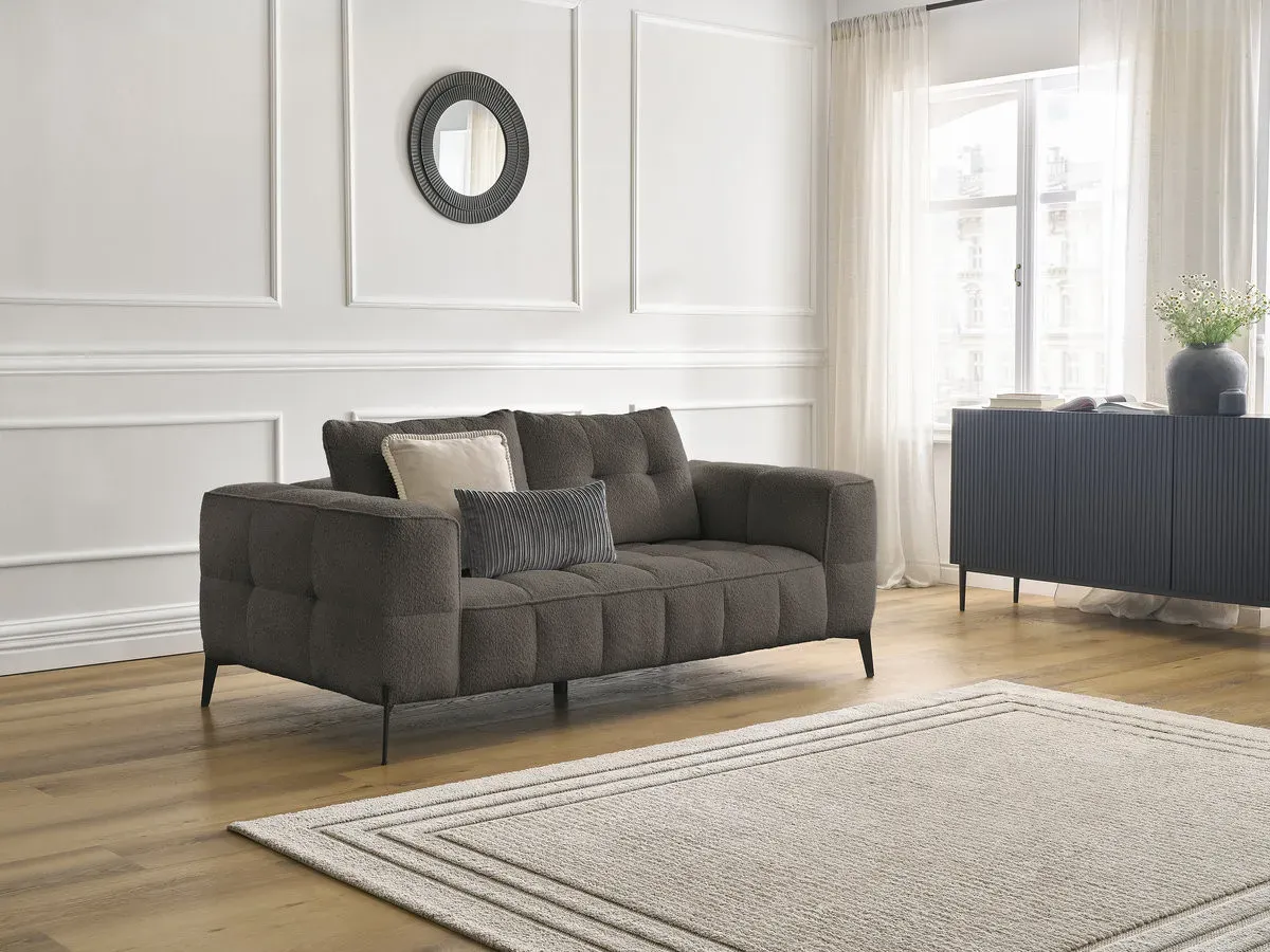 Canapé droit fixe 2 places ANIS tissu bouclette marron   BOBOCHIC