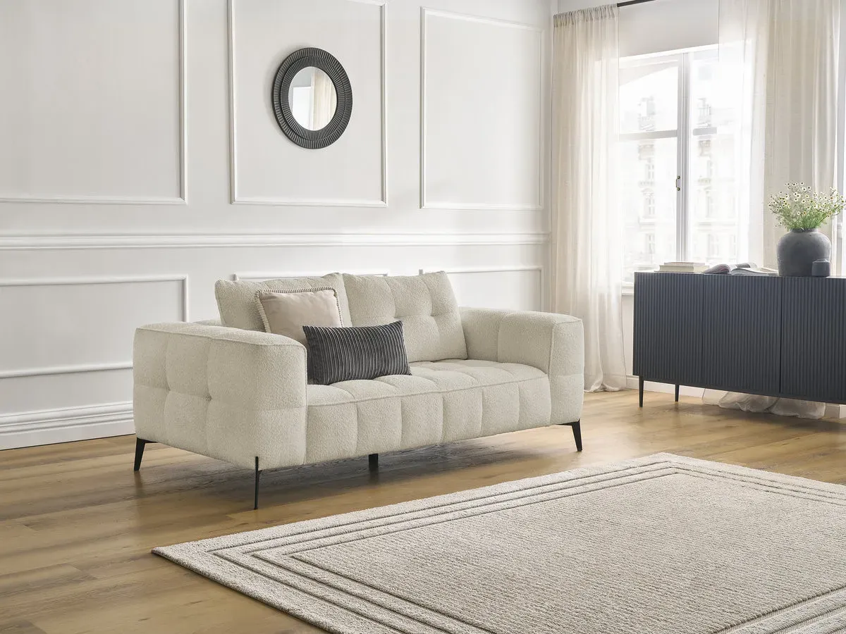 Canapé droit fixe 2 places ANIS tissu bouclette beige   BOBOCHIC