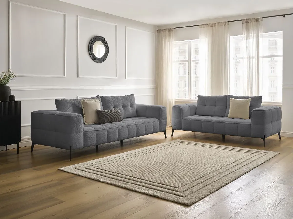 Ensemble canapé droit fixe 3 + 2 places ANIS tissu bouclette gris foncé   BOBOCHIC