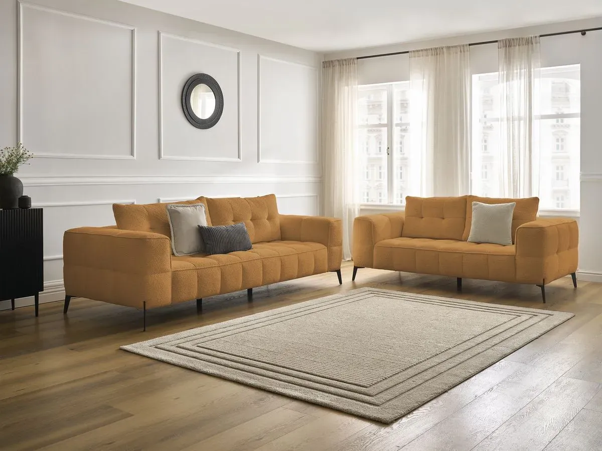 Ensemble canapé droit fixe 3 + 2 places ANIS tissu bouclette jaune   BOBOCHIC