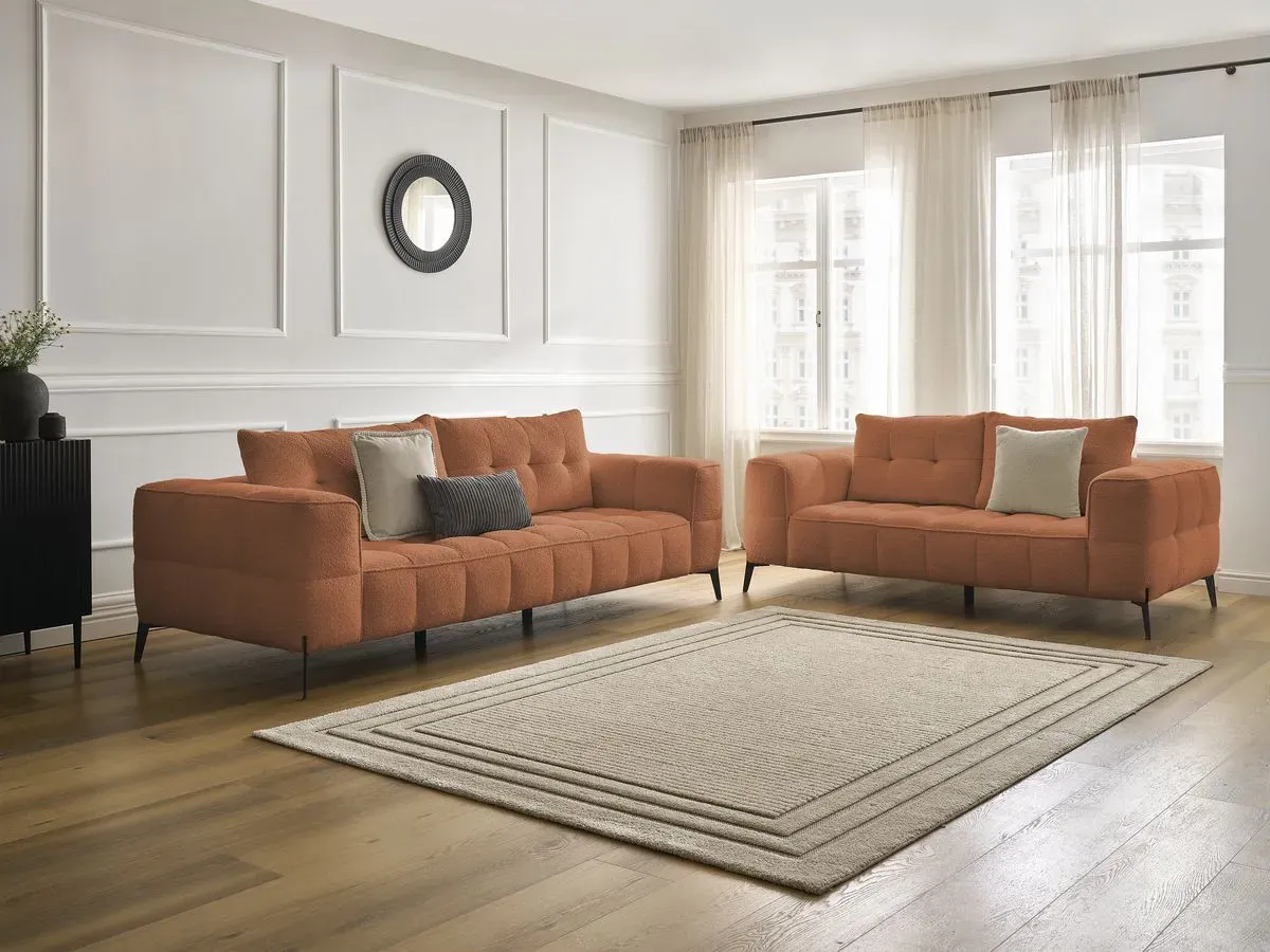 Ensemble canapé droit fixe 3 + 2 places ANIS tissu bouclette orange   BOBOCHIC