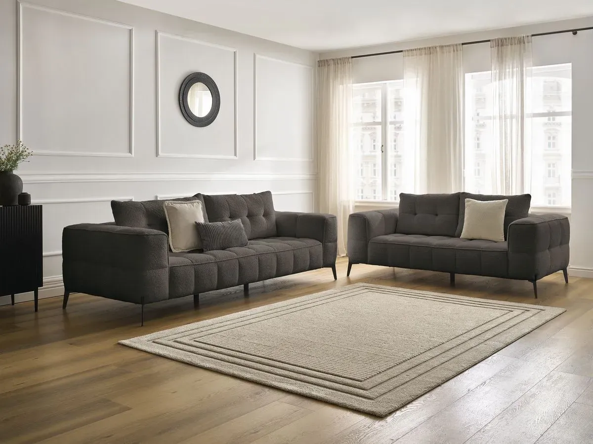 Ensemble canapé droit fixe 3 + 2 places ANIS tissu bouclette marron   BOBOCHIC