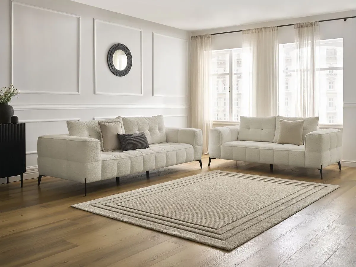 Ensemble canapé droit fixe 3 + 2 places ANIS tissu bouclette beige   BOBOCHIC