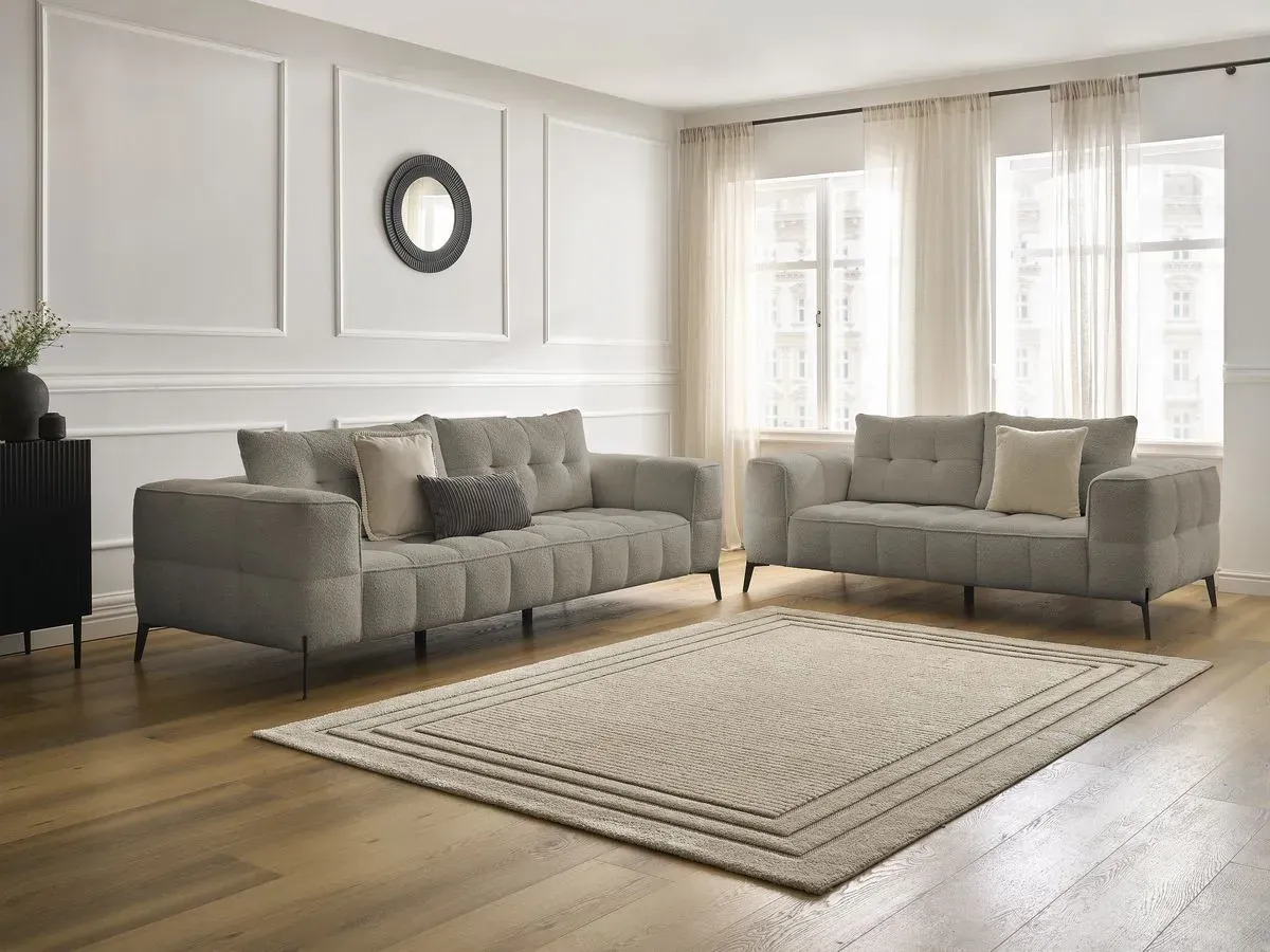 Ensemble canapé droit fixe 3 + 2 places ANIS tissu bouclette taupe   BOBOCHIC