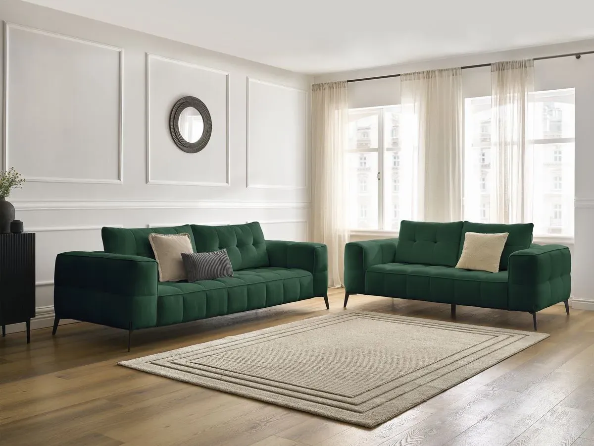 Ensemble canapé droit fixe 3 + 2 places ANIS tissu texturé vert   BOBOCHIC