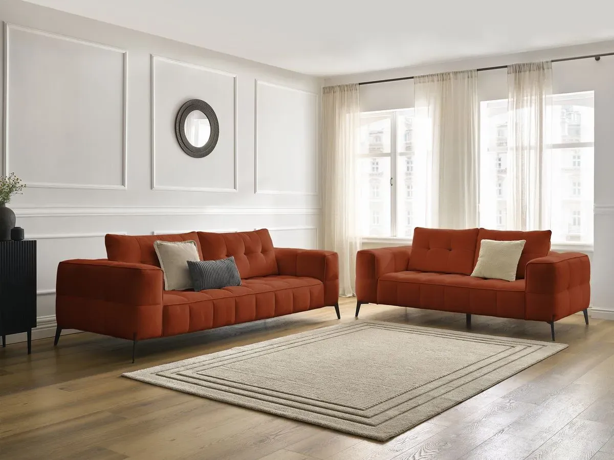 Ensemble canapé droit fixe 3 + 2 places ANIS tissu texturé orange   BOBOCHIC