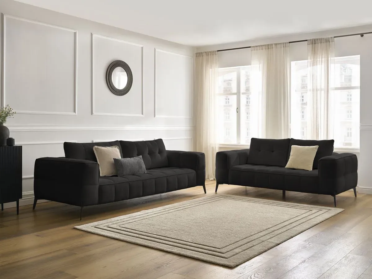 Ensemble canapé droit fixe 3 + 2 places ANIS tissu texturé noir   BOBOCHIC