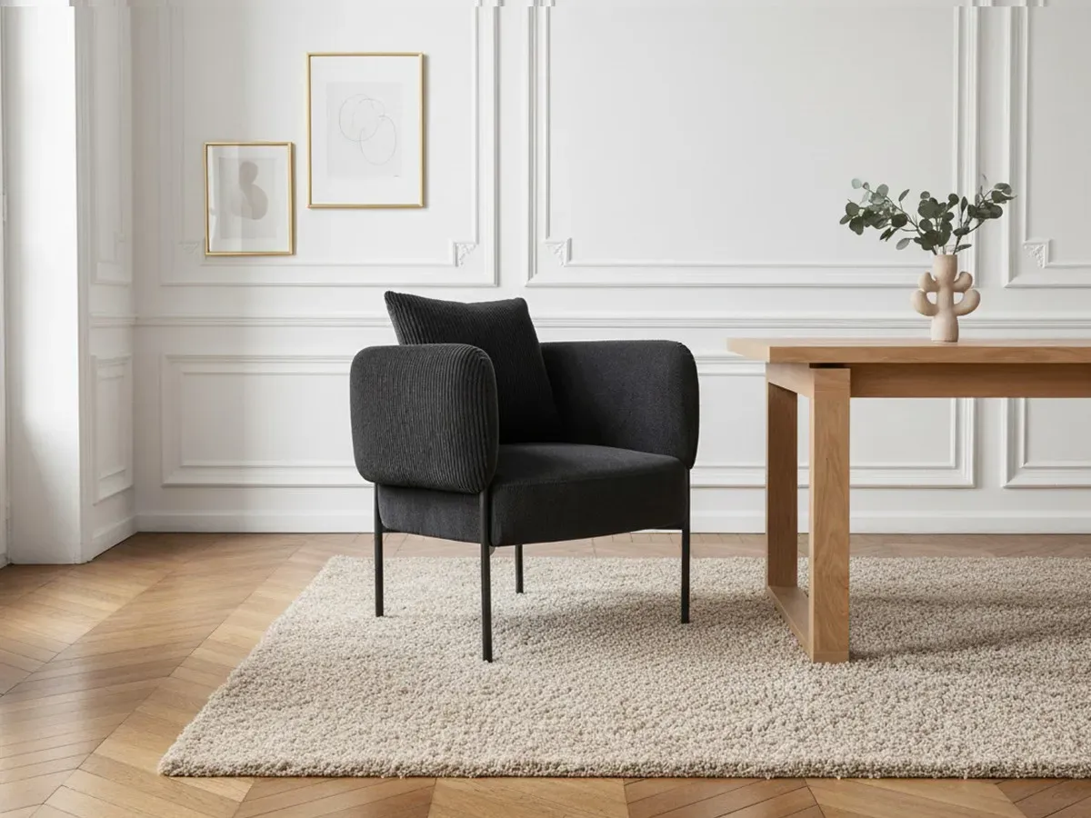 Fauteuil de table GABIN tissu velours côtelé noir   BOBOCHIC