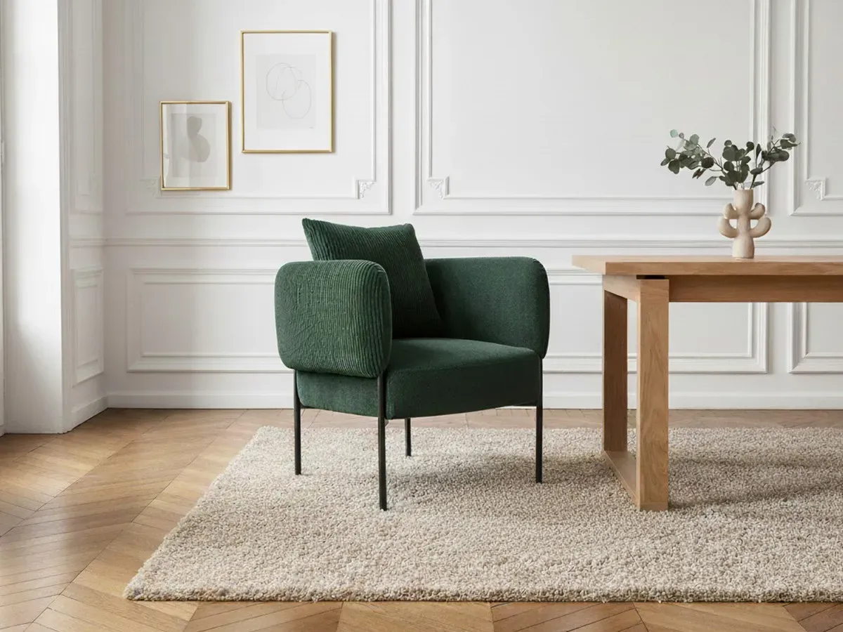 Fauteuil de table GABIN tissu velours côtelé vert   BOBOCHIC