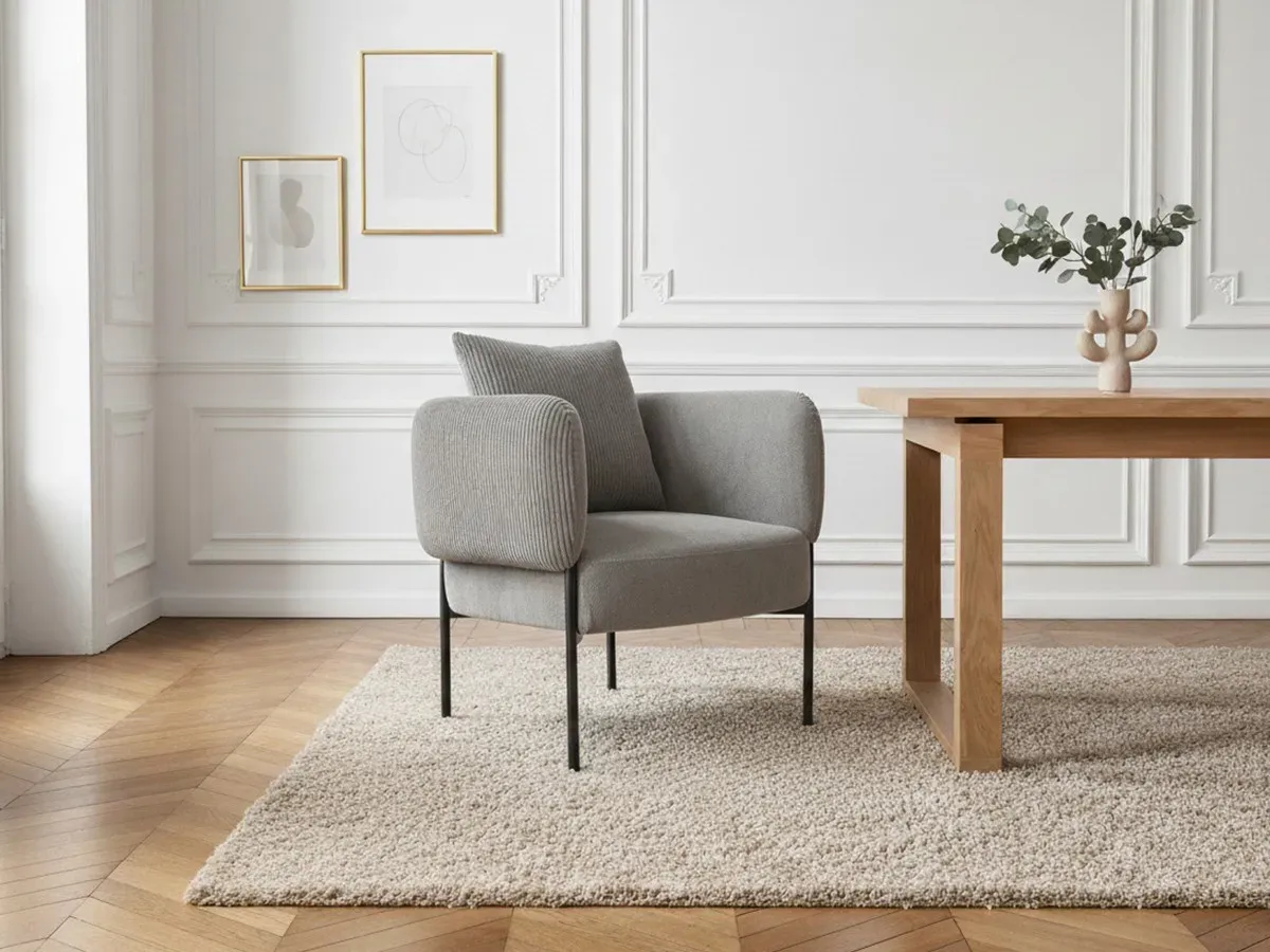 Fauteuil de table GABIN tissu velours côtelé gris clair   BOBOCHIC
