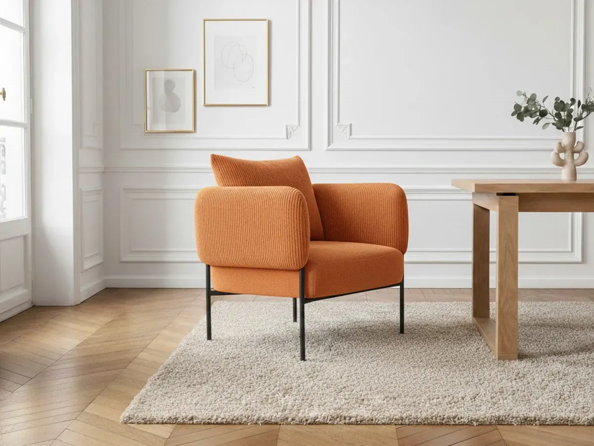 Fauteuil de table GABIN tissu velours côtelé orange   BOBOCHIC