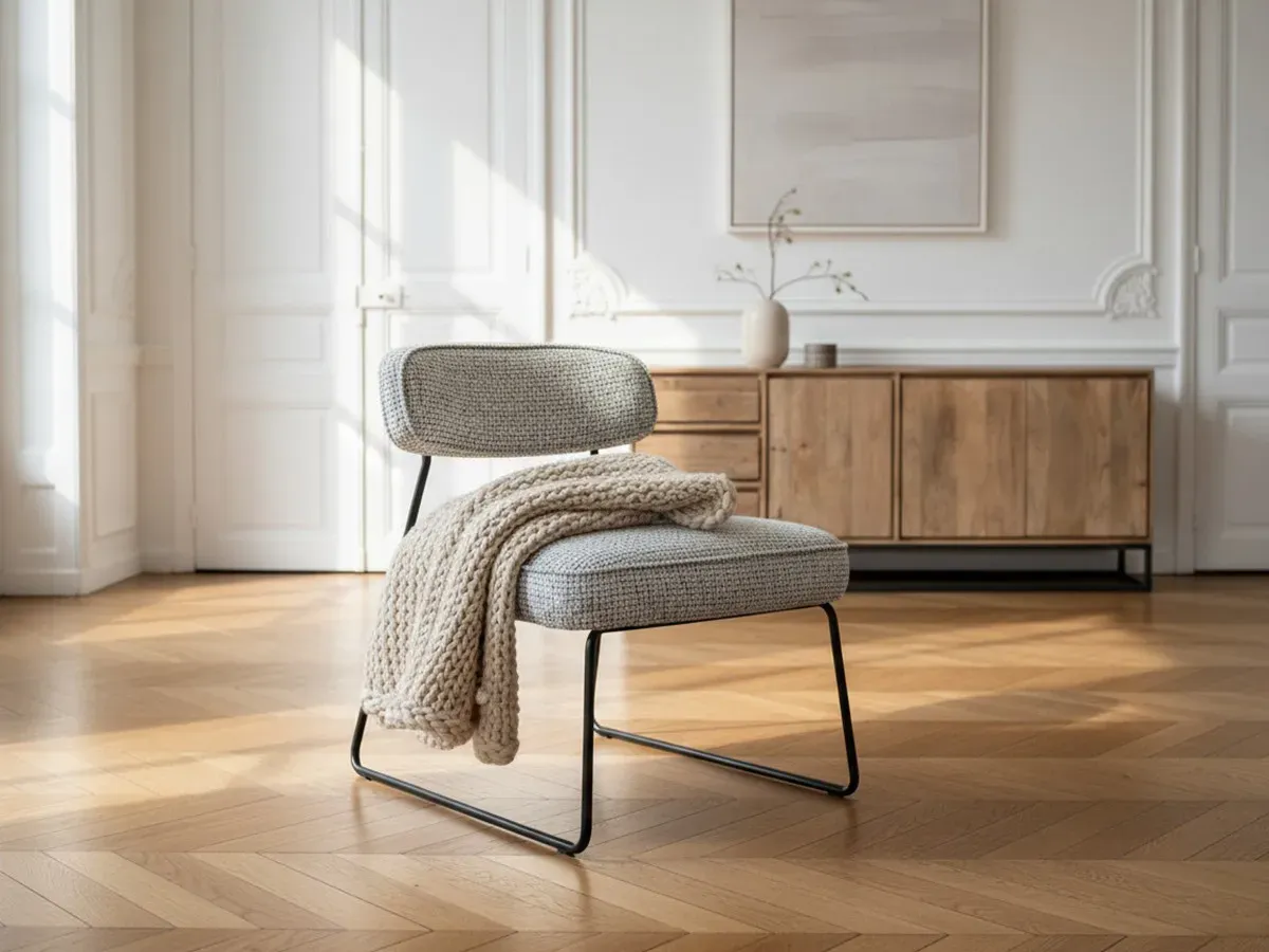 Lot de 2 fauteuils MANON tissu bouclette gris clair   BOBOCHIC