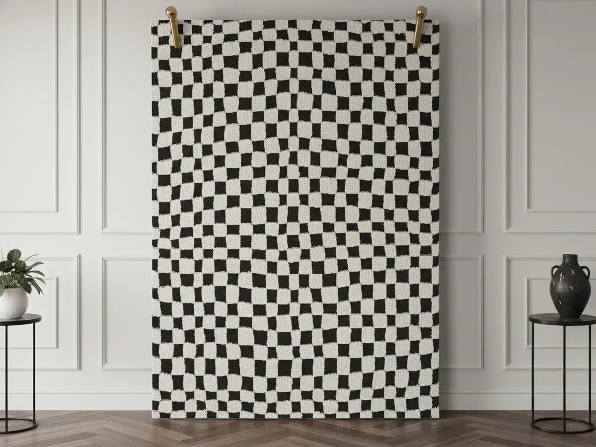 Tapis poils courts SULLY motifs damier noir 160x213  BOBOCHIC