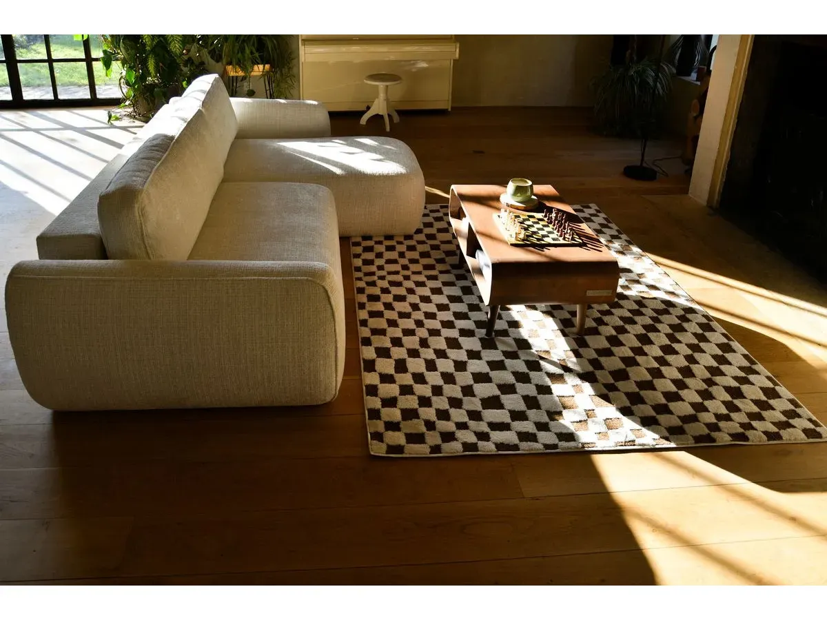 Tapis poils courts SULLY motifs damier orange 160x213  BOBOCHIC