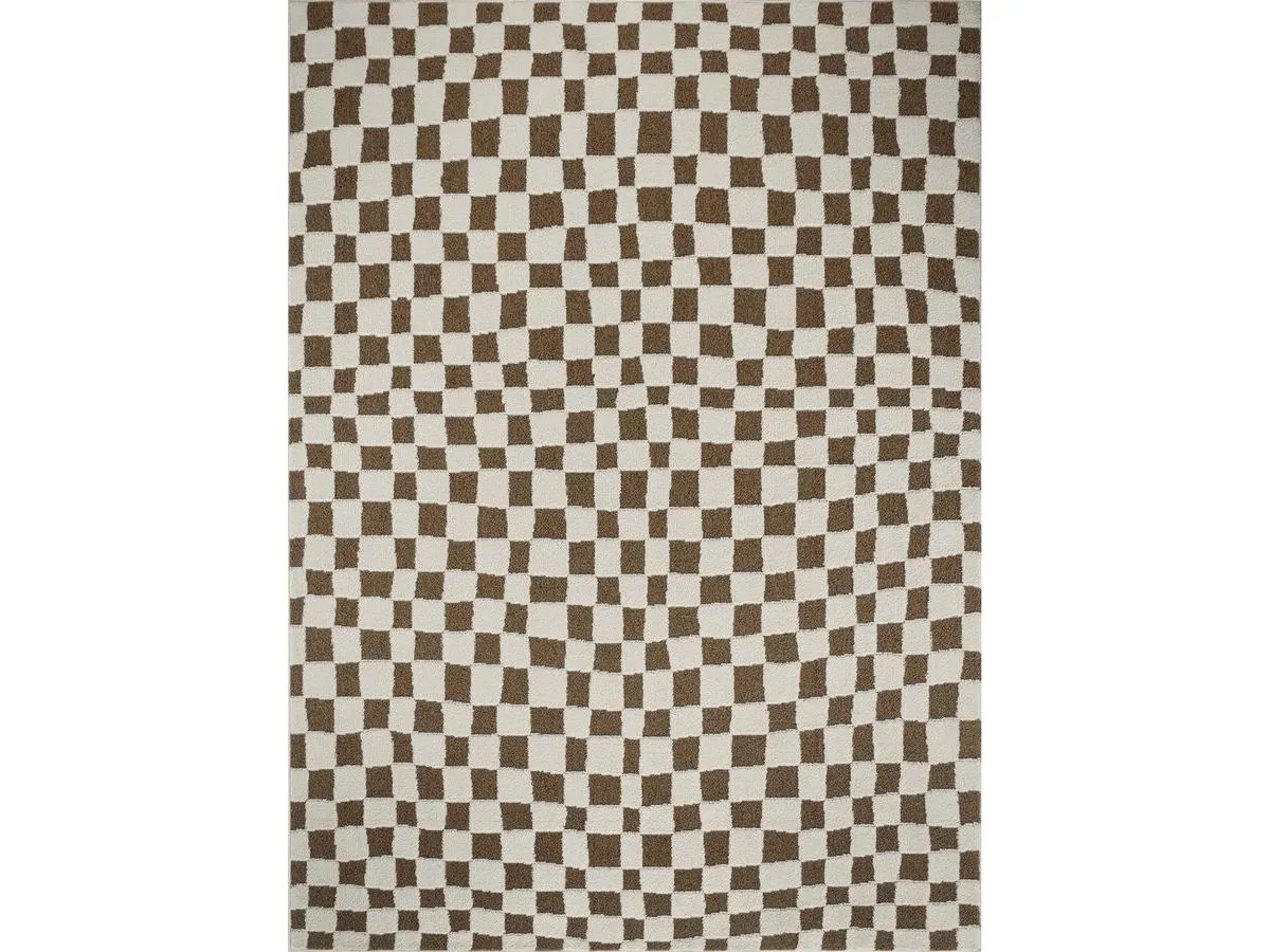 Tapis poils courts SULLY motifs damier orange 200x275  BOBOCHIC