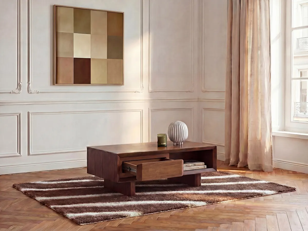 Table basse 1 tiroir BELLECOUR bois massif de manguier    BOBOCHIC