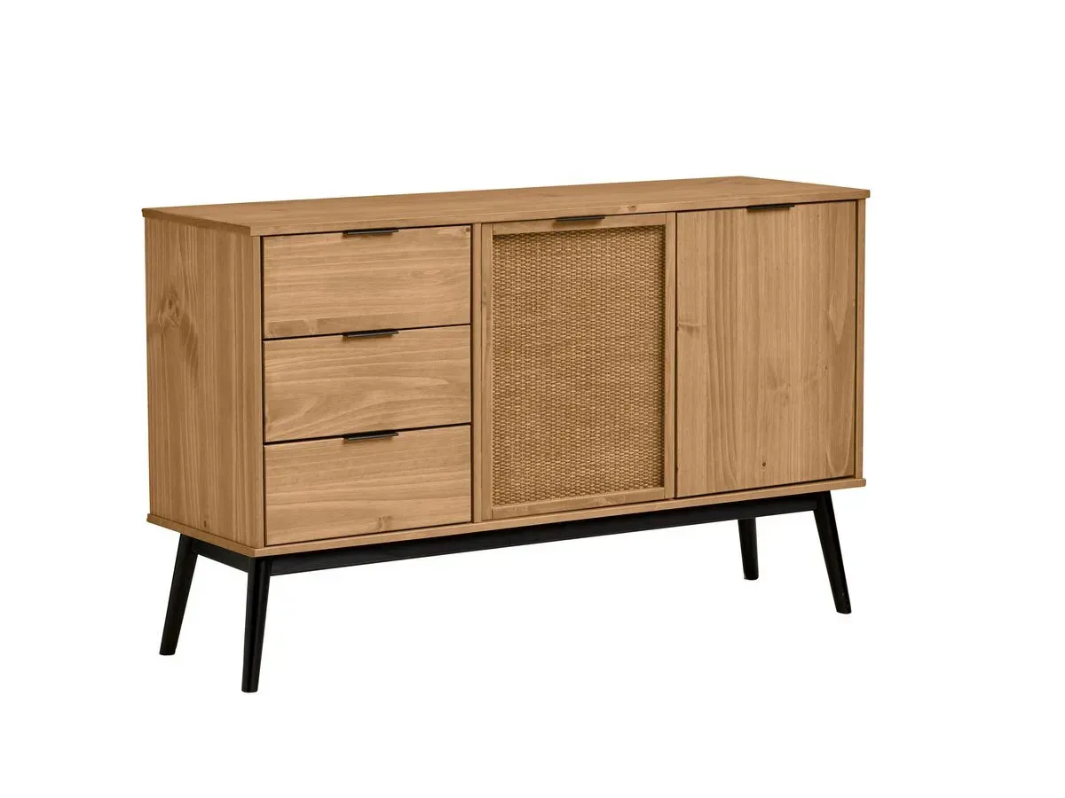 Buffet 130 cm ALBI bois massif et rotin    BOBOCHIC