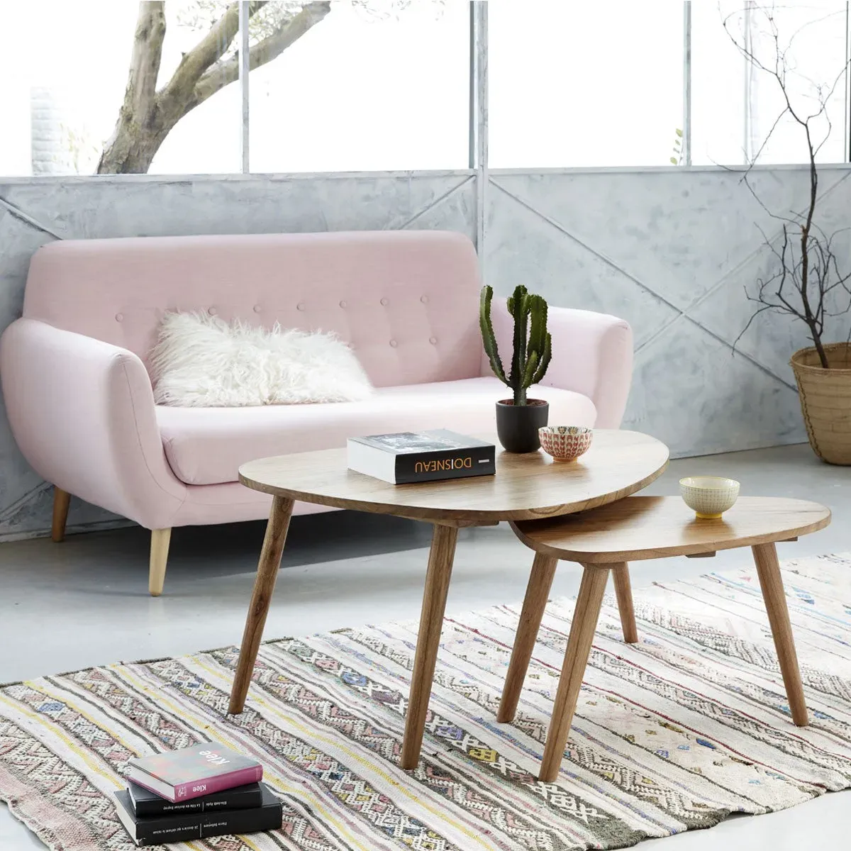 Tables basses en mindi massif finition naturelle (lot de 2)