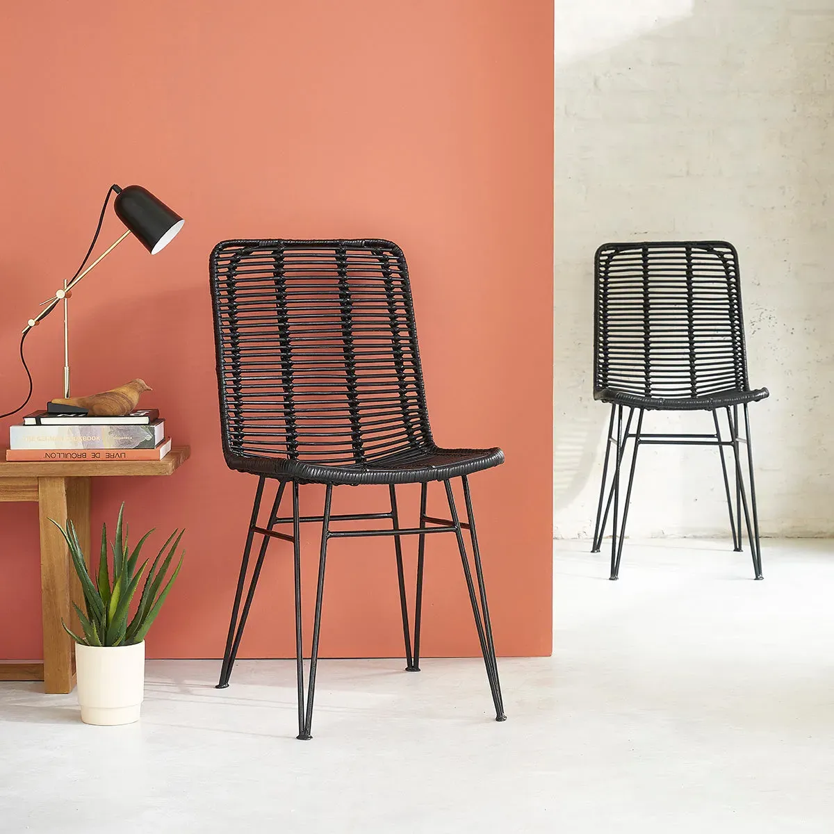 Lot de 2 chaises en rotin et métal