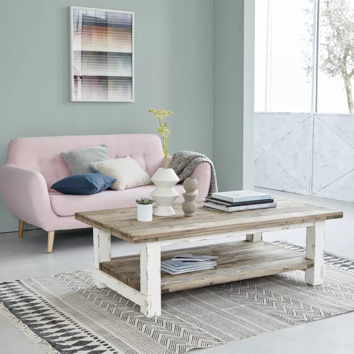 Table basse en pin recyclé massif