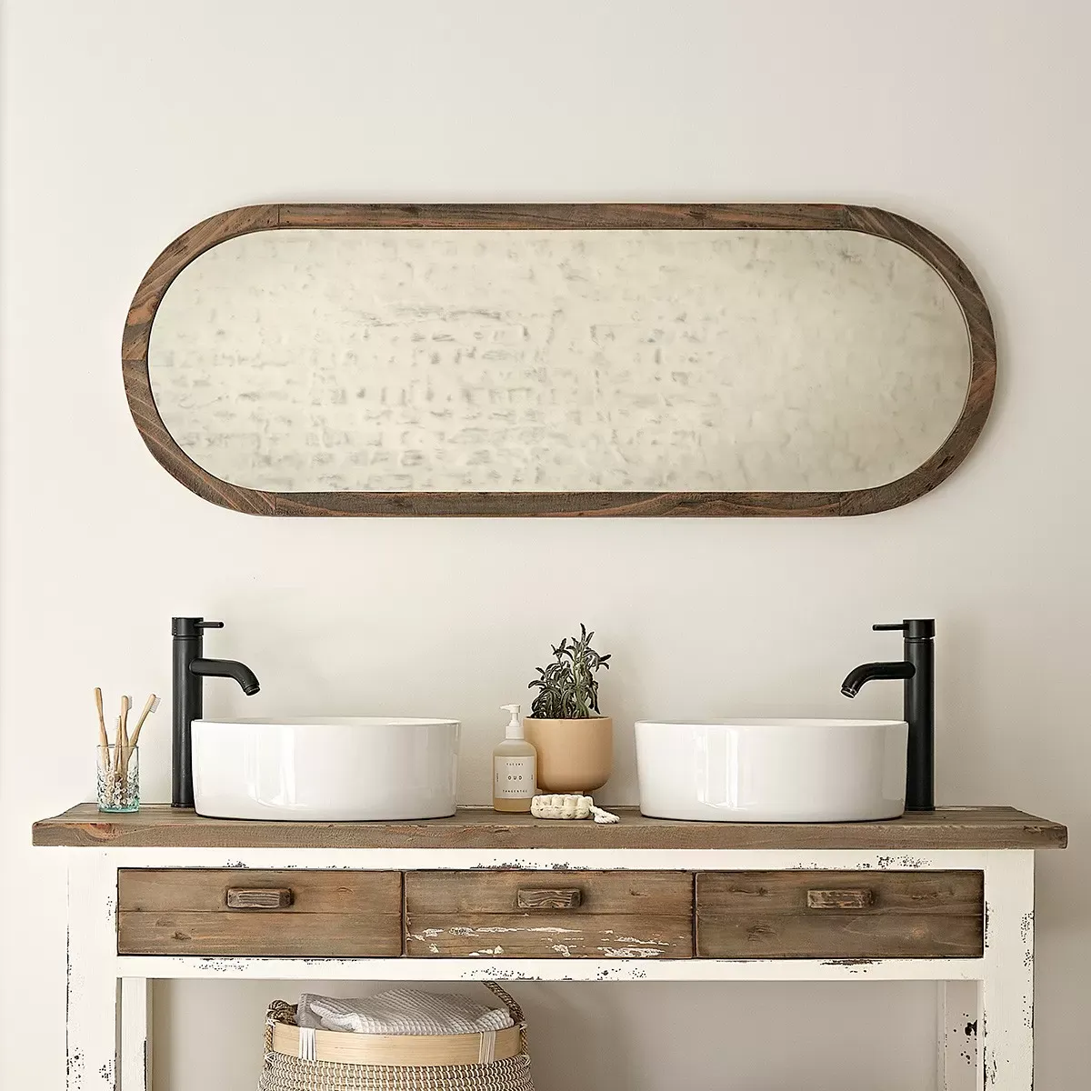 Miroir en pin recyclé massif ovale