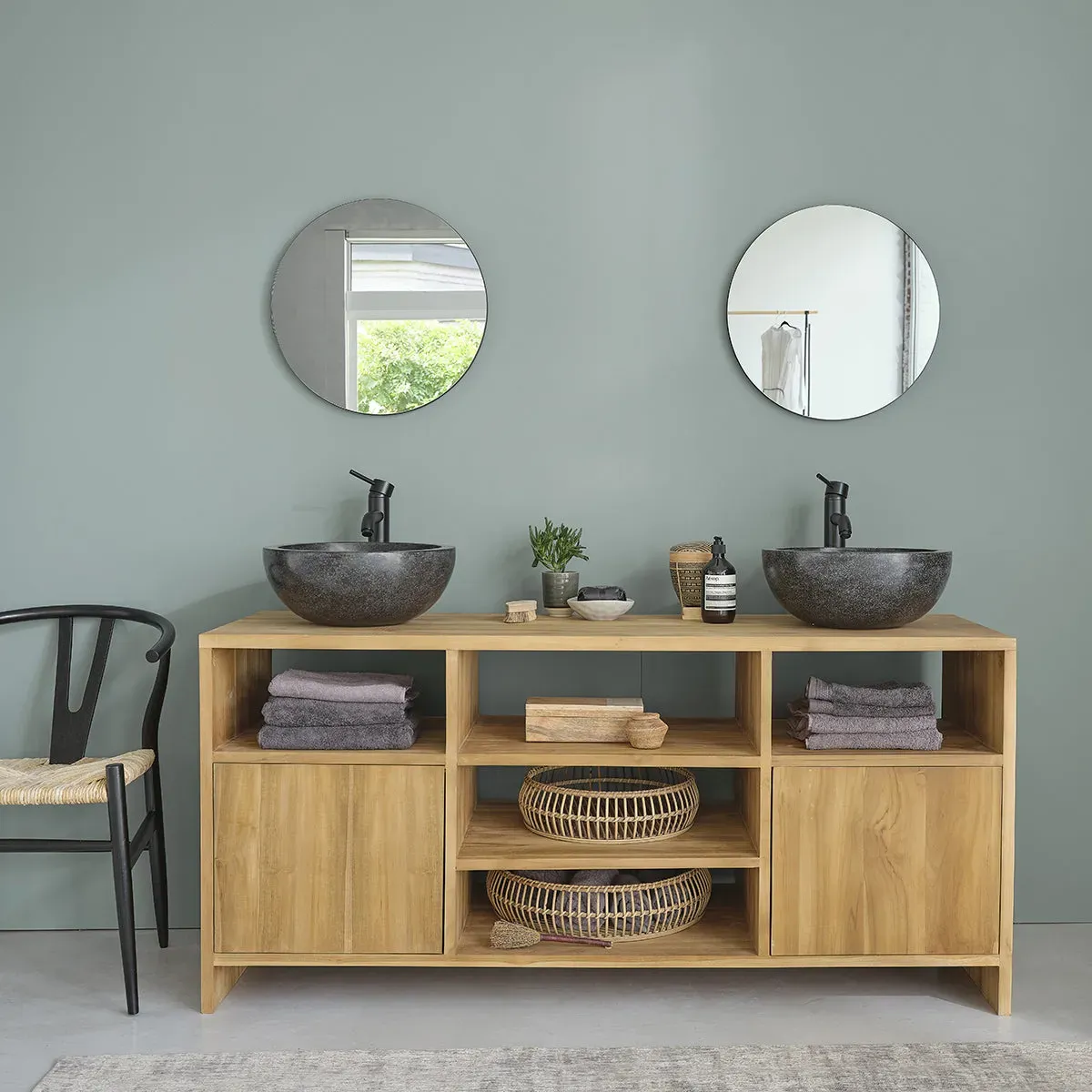 Meuble de salle de bain en teck massif 160 cm