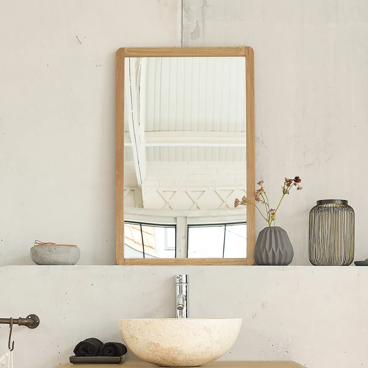 Miroir en hévéa massif rectangulaire 50x80 cm