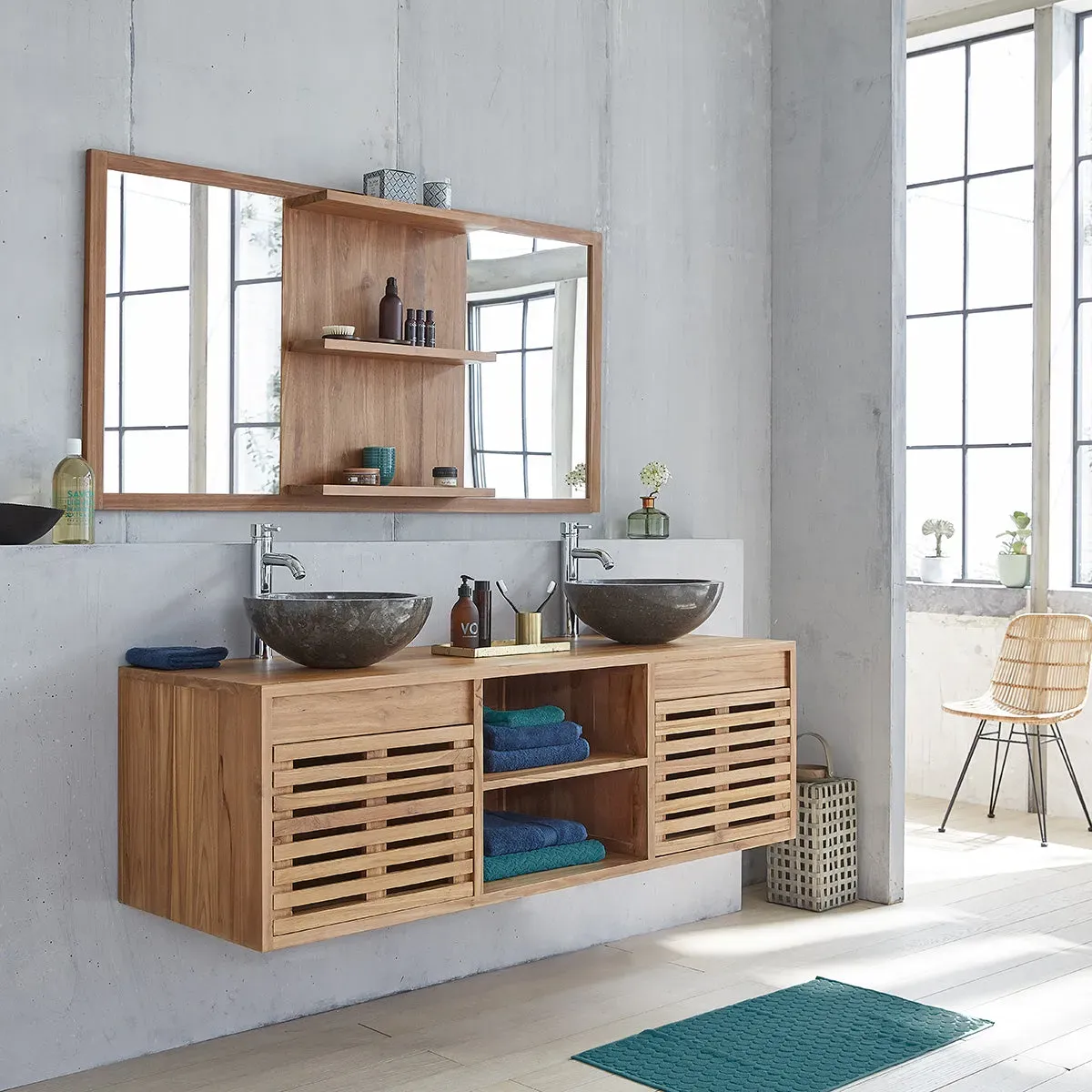 Meuble de salle de bain en teck massif 160 cm