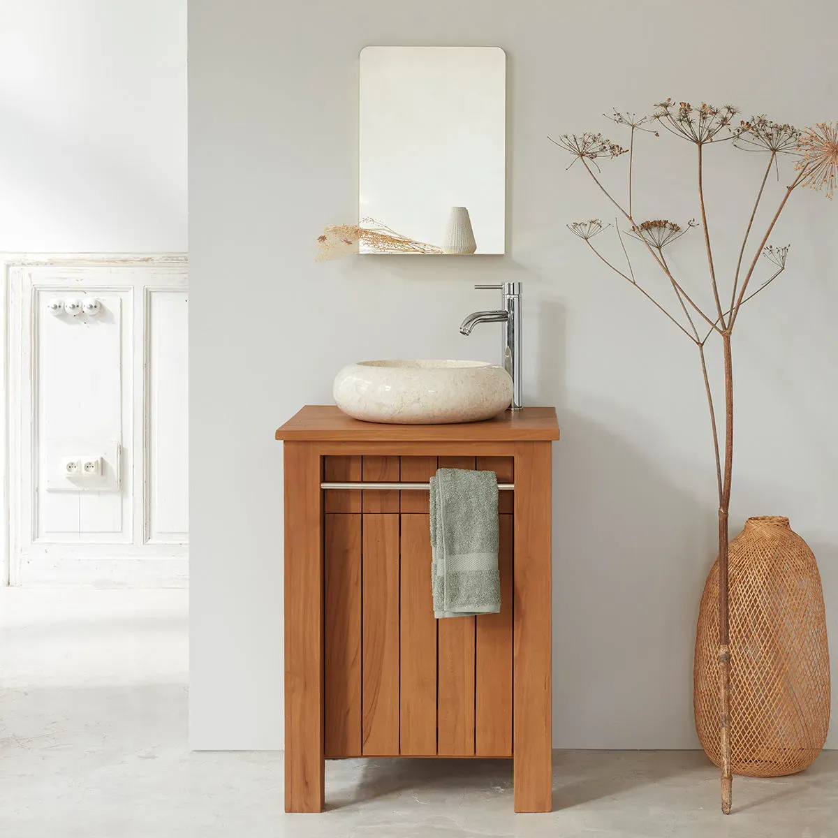 Meuble de salle de bain en teck massif 60 cm