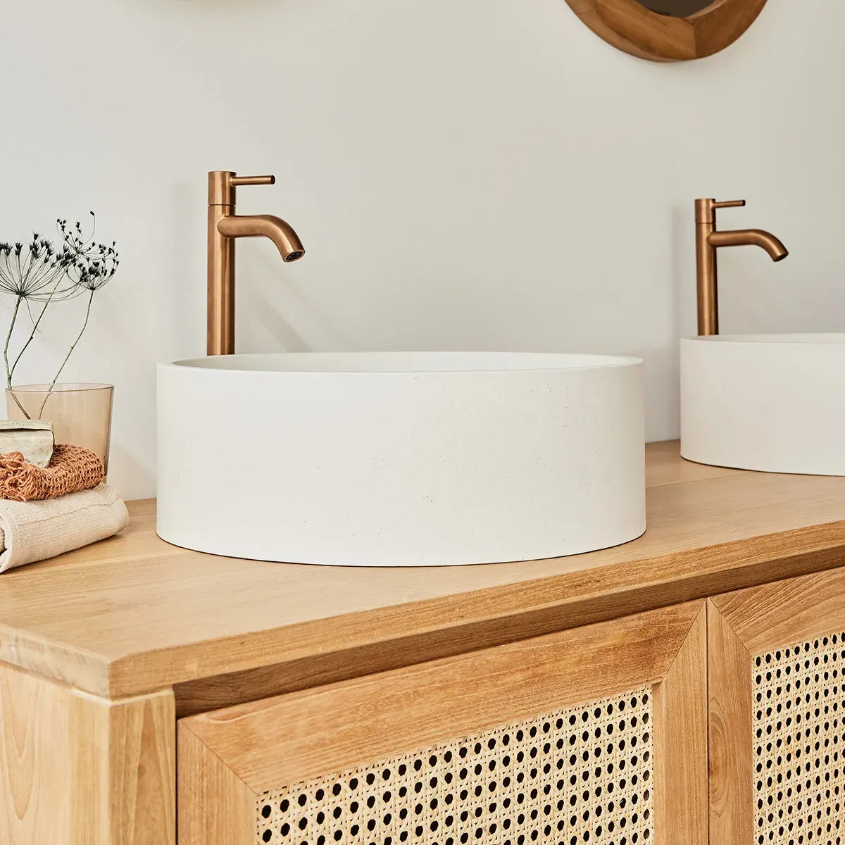 Vasque tambour en béton beige 37 cm