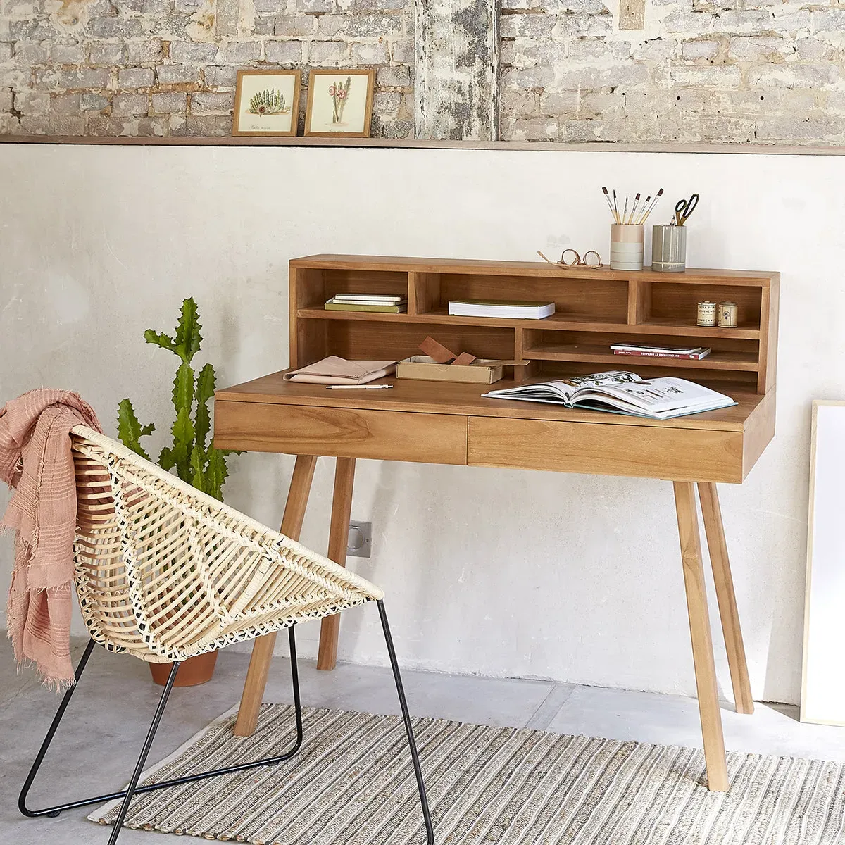 Bureau en bois teck massif 110 cm