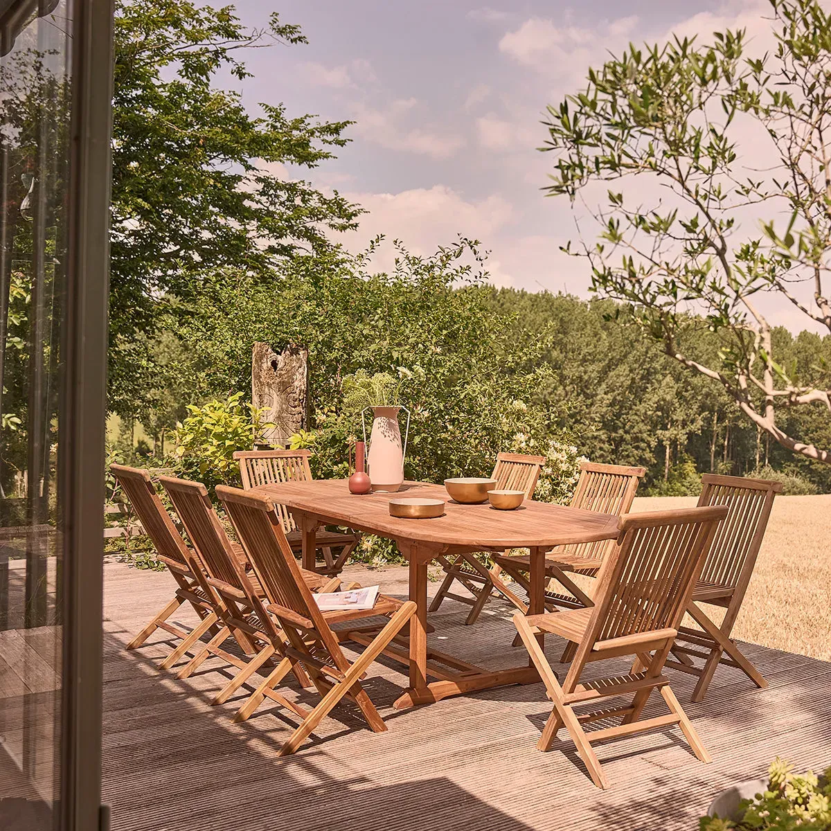 Salon de jardin en teck huilé massif extensible 8/10 places