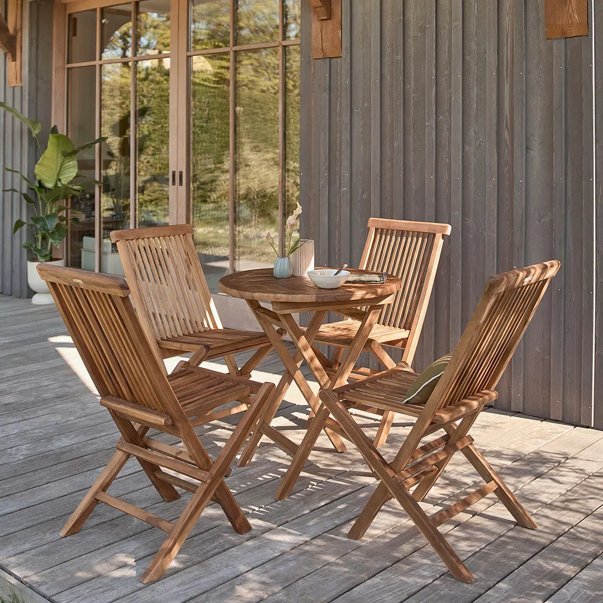 Salon de jardin en teck huilé massif pliant 4 places