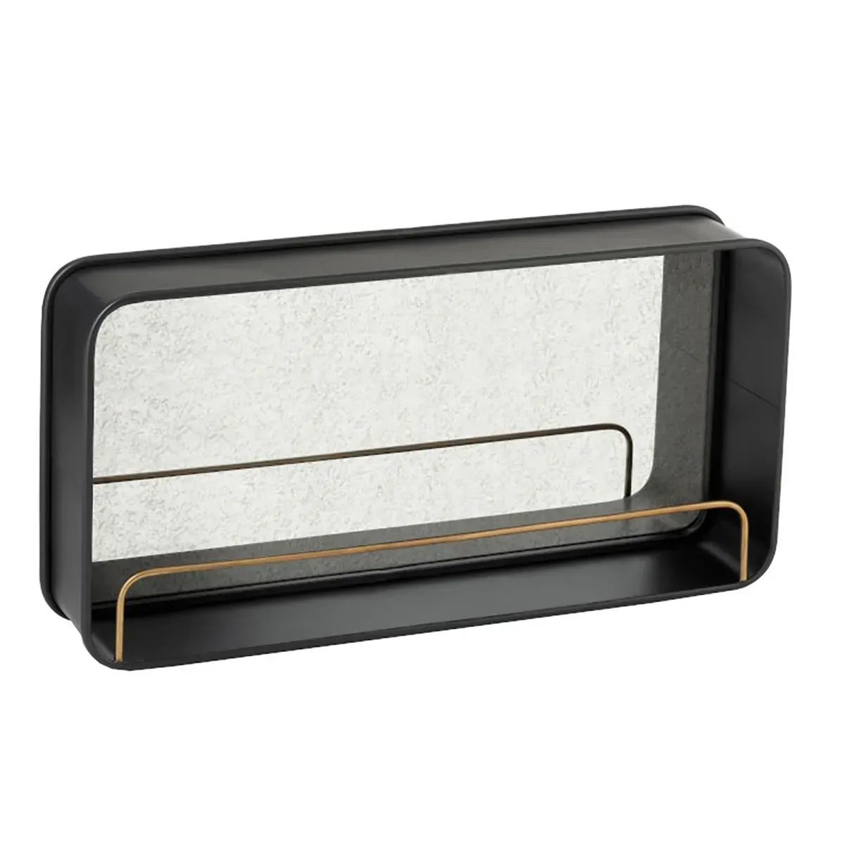 Miroir en métal noir avec étagère dorée