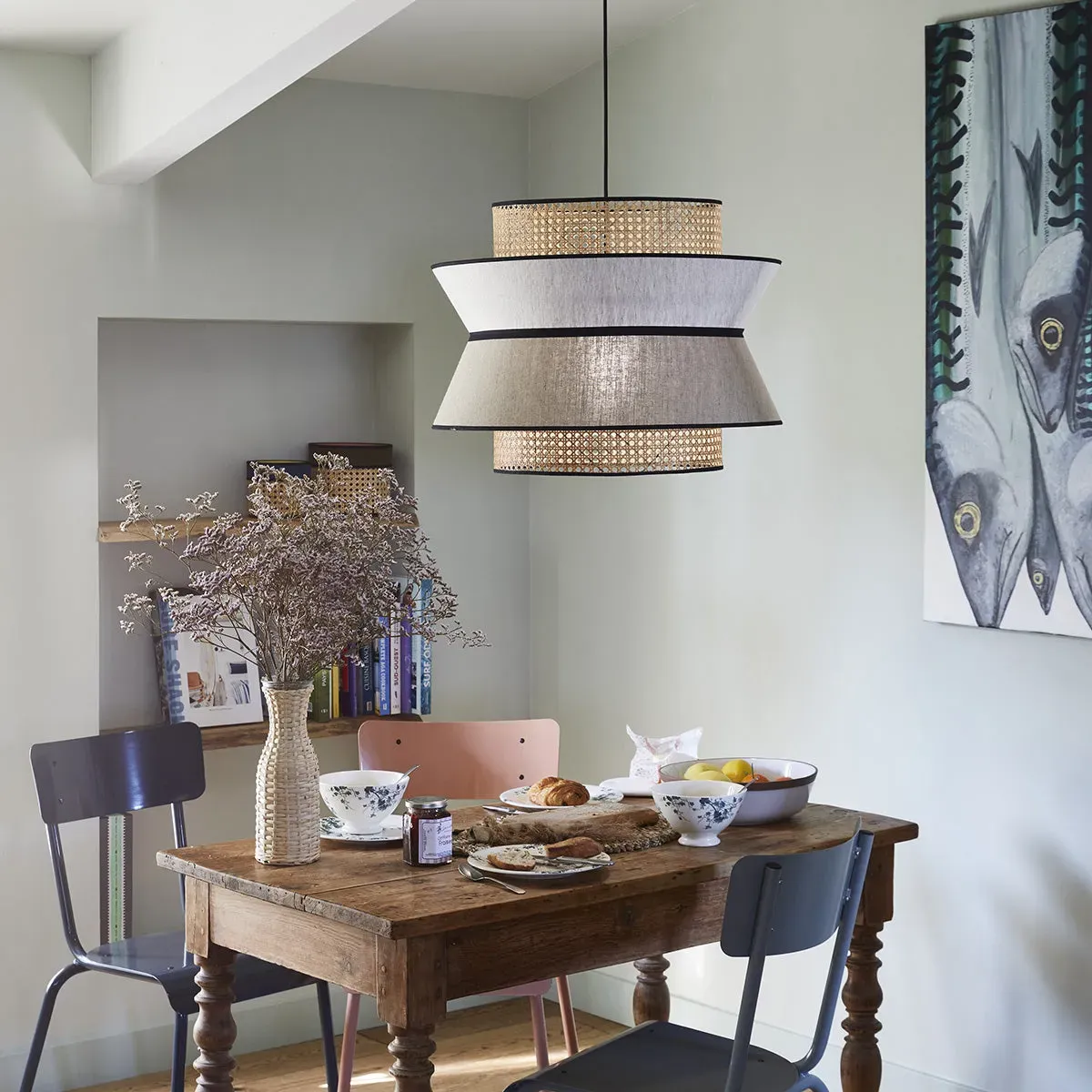 Suspension en lin lavé et cannage