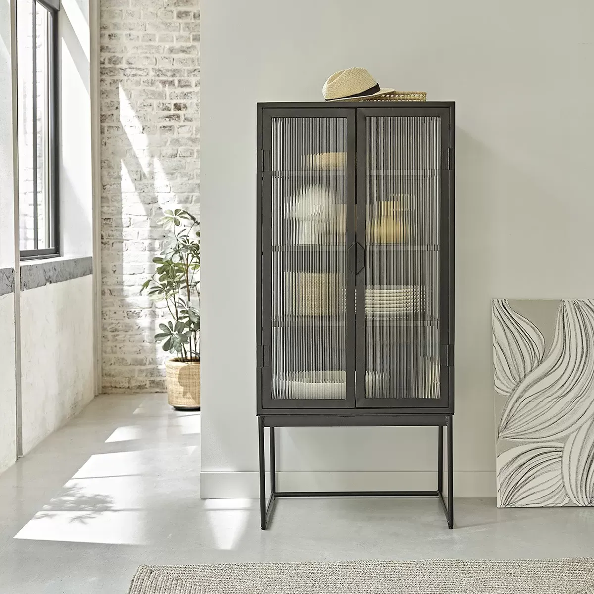 Buffet en métal et verre onduré 70 cm