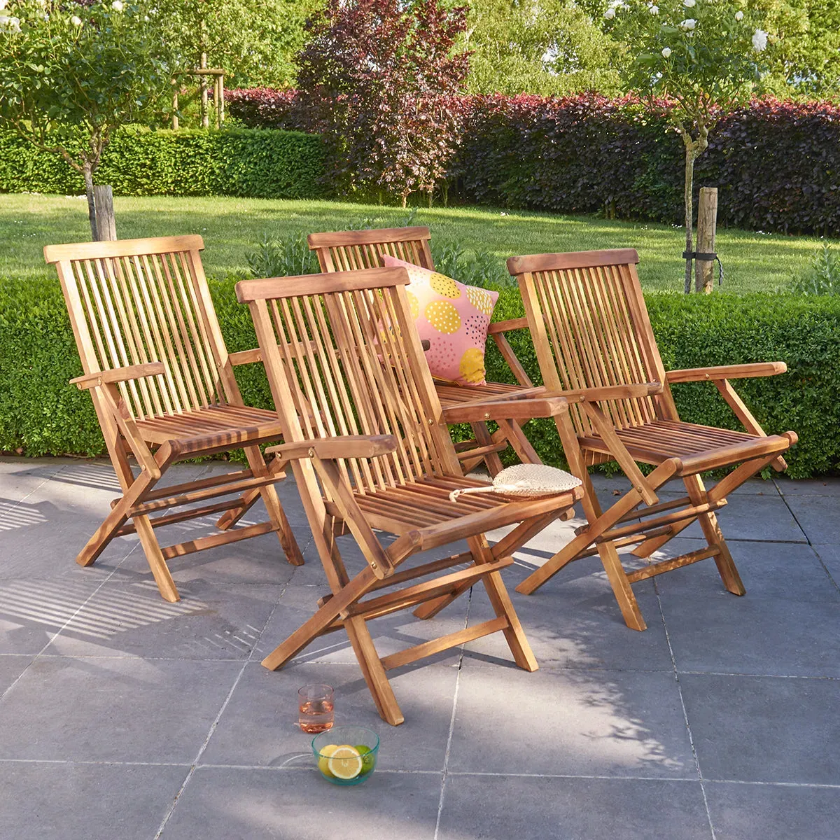 Lot de 4 fauteuils de jardin en teck huilé massif pliant