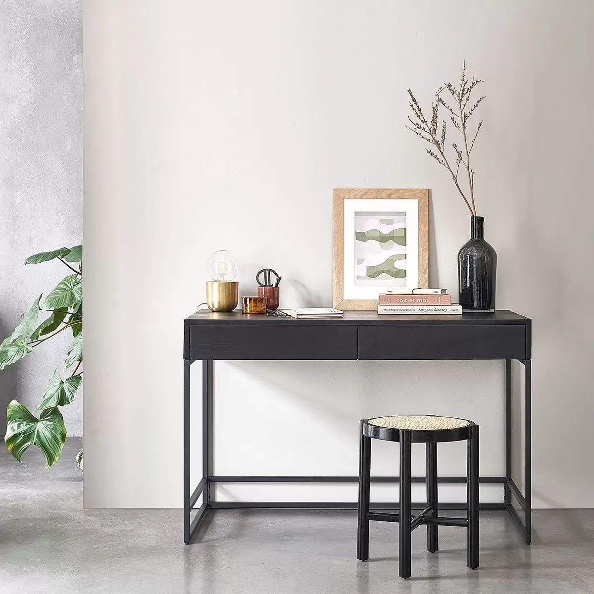 Bureau en pin massif et métal 120 cm