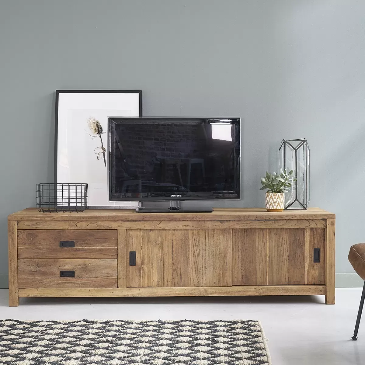 Meuble TV en teck recyclé massif 180 cm