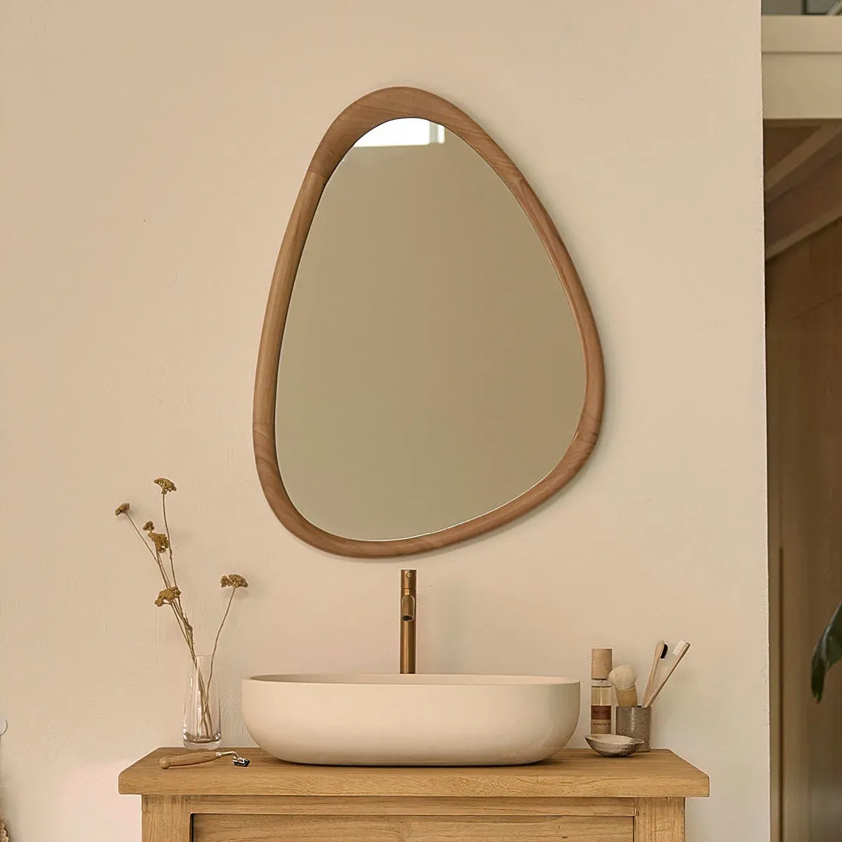 Miroir organique en teck massif 90 cm
