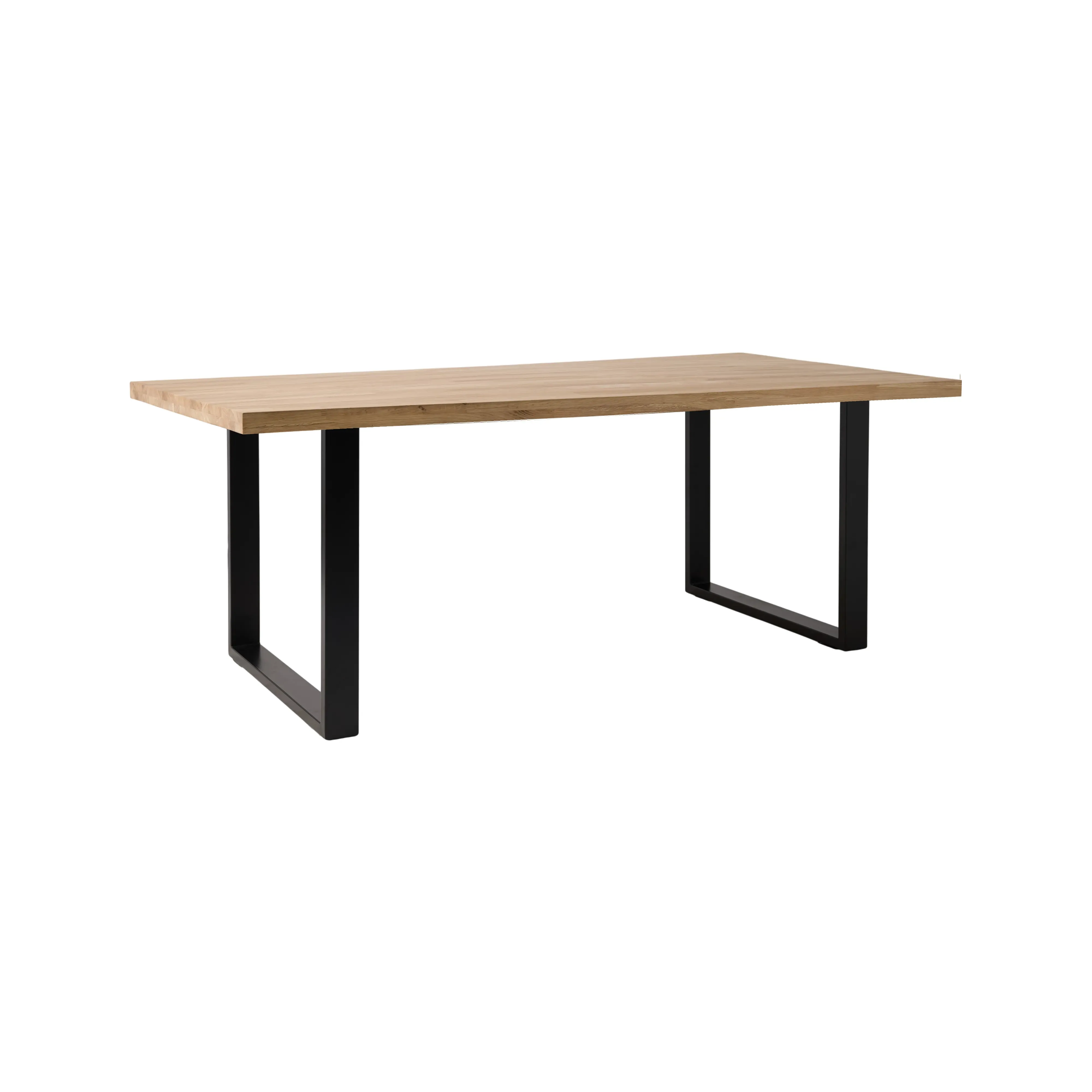 Table à manger rectangulaire chêne massif, pieds métal noir 8 personnes Valencia