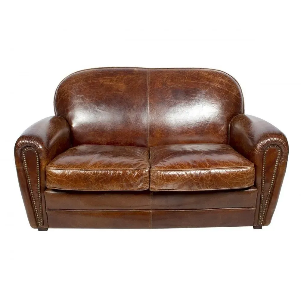 Canapé 2 places marron cuir Club Liverpool Vintage