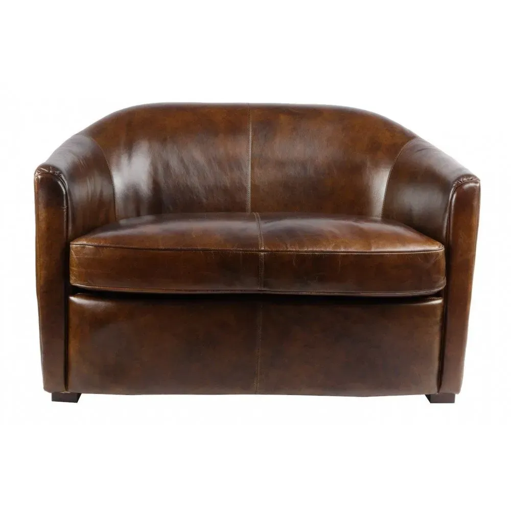 Canapé 2 places marron cuir Corby  Vintage
