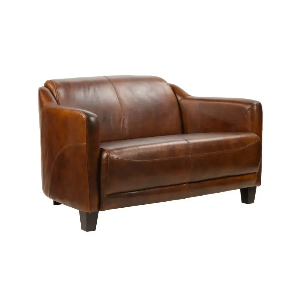 Canapé en cuir cigare 2 places Milord Vintage