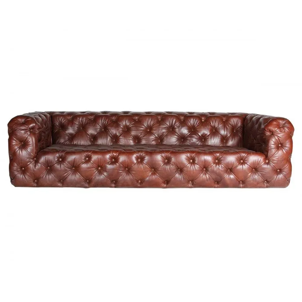 Canapé Chesterfield cuir Montaigne Brown 4 places vintage
