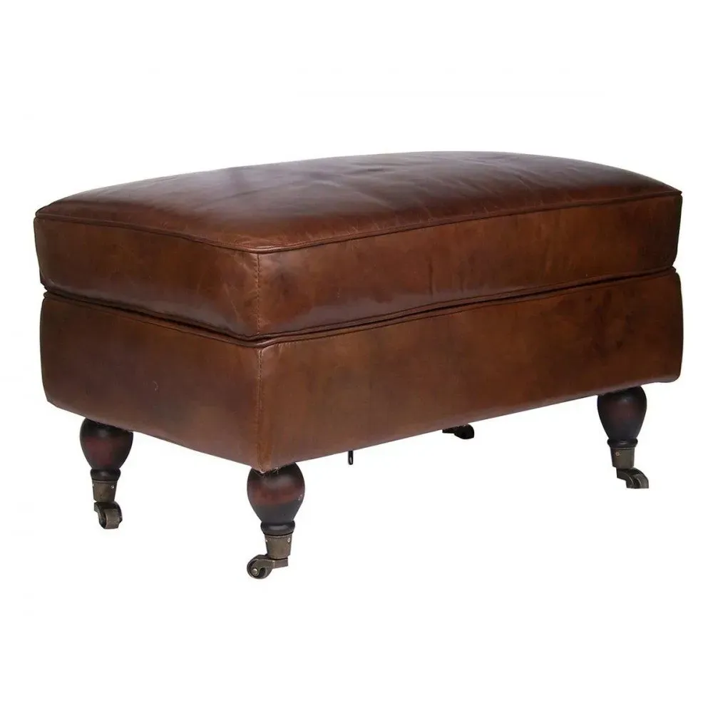 Repose-pieds Cuir Marron Cuba Vintage