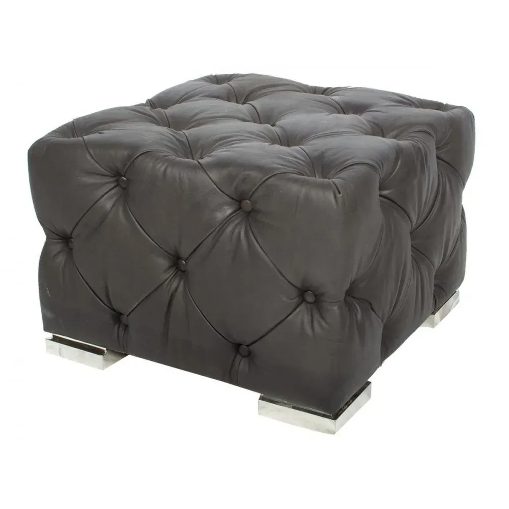 Repose-Pieds Cuir noir Jack Vintage